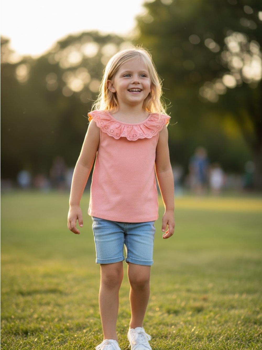 Tommy Bahama Girls' Coral Pink Ruffle Tank Top Melon color